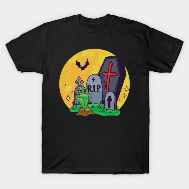 Funny Halloween Zombie Spooky Trick or Treat T-Shirt by Kali Space